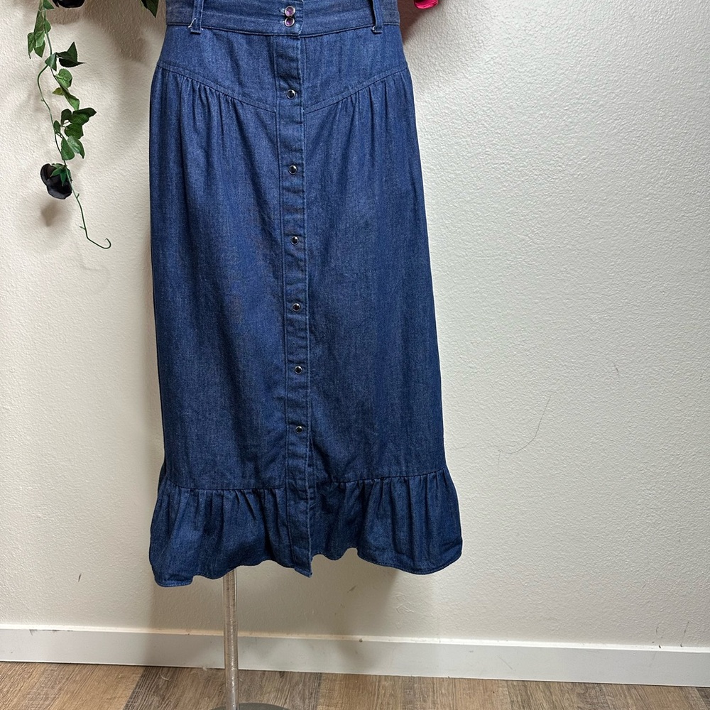 Karma Vintage Blue Ruffled Midi Skirt Casual Resort Wear